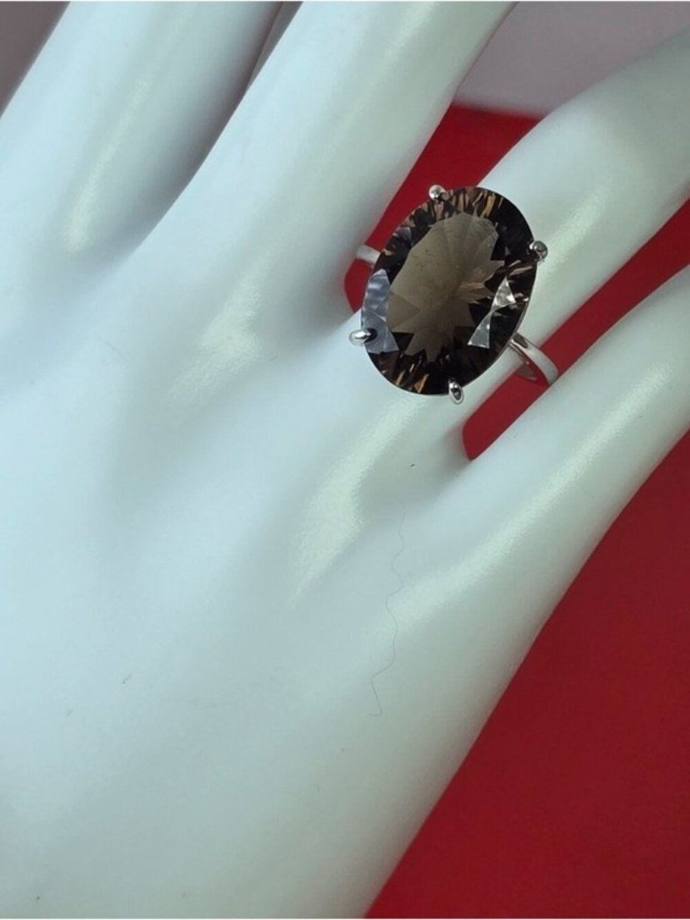 925 Sterling Silver Ring 6.5 with Brilliant Cut Natural Smoky Quartz 13x18mm Gem - Picture 3 of 10